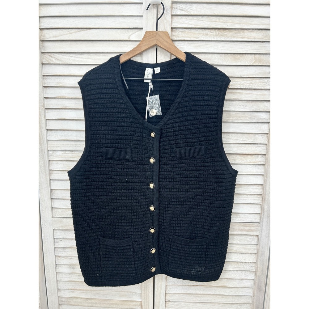 NEW Joie Sweater Vest Size 1X Black Button Front Old Money Preppy Workwear Layer